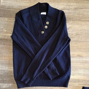 Tommy John Deep Blue V-Neck Sweater Set with Button Accents